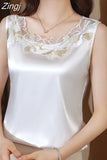 Womens Tops Satin Blouses for Women Women's Vest Lace Sleeveless Tank Top Floral Elegant Blouse Silk Women Clothing Ladies