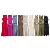 Autumn Silk Hymn Feeling Sleeveless Fan Flute Dress Round Neck Fashion Party