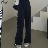 Leg Pants Women Loose Casual All-match Spring Autumn Buttons Design Chic Harajuku Trousers Femme Fashion High Waist