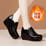 High Heel Women Shoes 2021 Women Leather Casual Shoes Breathable Fashion Waterproof Wedges Platform Shoes