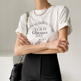 spring casual lazy wind round neck pullover letter printing loose all-match short-sleeved T-shirt top women