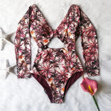 Floral One Piece Swimsuit Long Sleeve Swimwear Women Bathing Suit Retro Swimsuit Vintage One-piece Surfing Swim