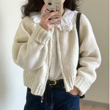 Zipper Knitted Sweater With A Girl's Early Autumn Short French Vintage Design Temperament Loose