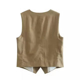 2025 Summer V-Neck Solid Color Single Breasted Vest High Waist Wide-Leg Pants Shorts Set