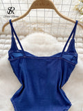 American Vintage Denim Bodysuits Spaghetti Strap Skinny Women Playsuits Fashion Streetwear Slim Sexy Zipper