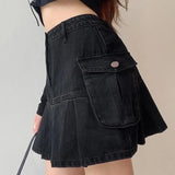 Women Folds Denim Mini Sexy Kawaii Streetwear Korean Style Chic Casual A-Line Vintage Fashionable Harajuku Sweet