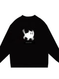 Y2k Aesthetic Preppy Cat Print O Neck Hoodies Women Loose Trendy All Match Casual Pullovers Korean Grunge