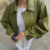 PU Leather Zipper Cropped Jacket- Outfit