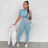 Zingj New Women's Casual Two-Piece Slim Short Sleeve Sports Suit-Outfit