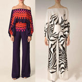 2025 New Set Women's Printed Round-Neck Loose Bat Sleeves Wide Leg Trousers Fashion