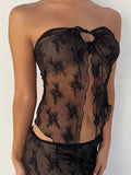 Slit Sheer Mesh Bandeau Top- Outfit