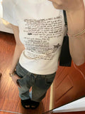 Summer Letter Print All Match T-shirts Casual O Neck Fairy Slim Cropped Tops Women Short Sleeve Harajuku Y2k Aesthetic