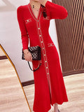 Elegant Puff Sleeve Knitted Sweater Dress Women Clothes 2022 New Lapel Single-breasted Ice Silk Fabric Knit
