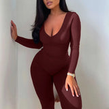 Women Autumn Long Sleeve V Neck Bodycon Fitness Workout Sportswear White Jumpsuit Overall 2021 Fall Wholesale