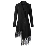 2023 new autumn notched double breasted lace pachtwork asymmetrical long jackets STYLES dress female fashion