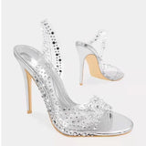 Zingj Size Sandal Women 2023 Summer New Pointed Rhinestone Transparent Sexy Fashion High