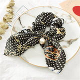 Chiffon Bowknot Silk Hair Scrunchies Women Pearl Ponytail Holder Hair Ties Hair Rope Rubber Bands Headwear Hair