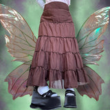 Brown Long Pleated Skirt y2k Fairy Grunge Kawaii High-Waisted Midi Skirt Women Korean Harajuku Retro Mall Goth