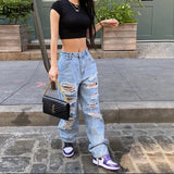 Summer Fashion Hollow Out High Waisted Denim Casual Y2K Pants Loose Hip Hop Pants Zipper Fly Streetwear Sexy