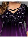 Casual Patchwork Sequin Long-sleeved T-shirt