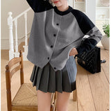 Zingj Wind Contrast Color Long Sleeve Sweater Cardigan Female Round Neck Shoulder Sleeve Show Thin Versatile Knit Jacket Coat Female-Outfit
