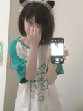 Aesthetic Summer Loose T-shirt 2024 Casual O Neck Japanese Kawaii Cartoon Top Women Short Sleeve Fashion Sweet Harajuku