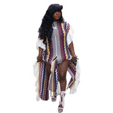 Zingj New Women's Dress Flounce Knitted Striped Slit