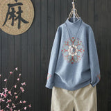 style retro literary pullover sweater for fall winter women's new high collar plus size base