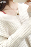 Fashion Women Sweater 2023 Autumn Warm Long Sleeve Chic Elegant Soft Pullovers V neck Winter Female Tops