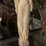Zingj 2024 New Hong Kong Style Sports Leisure Suit Women's Salt Wear Fish Bone Waist Hoodie Two-Piece Trousers-Outfit