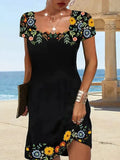 Summer Fluted Collar Printed Short-sleeved Dress