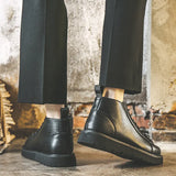 Zingj Size Martin Boots Men's Shoes Winter Plus Down High Top Boots Men's Fashion Shoes Midtop British Wind Leather Boots