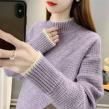Zingj Autumn And Winter New Half Turtleneck Sweater Female Cover Thick Warm And Loose Outside Wear Matching Color Inside The Base Shirt Female-Outfit