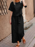 Plus Size Loose Solid Classic Style Color Shirt Trousers Two-piece