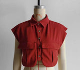 Women's Dress 2025 Solid Color Big Pocket Sleeveless High-End Feel Cardigan Polo Collar Denim Shirt Top