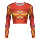 Grunge Harajuku Printed Crop Top T Shirt Women 2021 Autumn Basic Long Sleeve Gothic T-shirt Ladies Streetwear