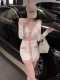 Women Knitted Dress Korean Fashion Spring Sexy V-Neck Elegant Long Sleeve Bodycon Slim Stretch Sweater Dress Casual Robe