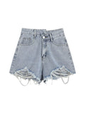 Waist Women's Jeans Shorts Casual Harajuku 2022 Summer Female Vintage Streetwear E-girl Wide-leg Ripped A-line Denim