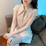 Shirt Female 2025 Summer Pendant Feeling Short Sleeve Retro Port Style A Button Small Necktie Commuting Professional