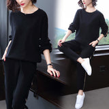 Spring Autumn Loose Tracksuit Casual Sportswear Style Age Reducing Two 2 Piece Outfits Set Top And Pants Women Plus