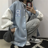 Autumn Letter R Men Women Couples Tops Harajuku Coat American Baseball Bomber Jacket Loose Plus Size Streetwear