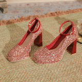 Zingj Thick With Explosive Flash Show He Wedding Dress Two Wear Not Tired Foot Wedding Shoes Square Head Beautiful Crystal Shoes Waterproof Platform High