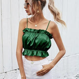 Autumn Tube 2020 New Crop top Women Bow Tie Strap Ruched tank Top Lettuce Edge Elastic Camis 17