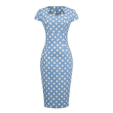 Elegant Bodycon Pencil Dresses for Women Polka Dot High Waist Bandage Slim Fit Sundress Cap Sleeve Summer Midi Cotton