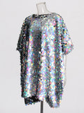 Street Trend Dress Loose Plus-Size Cloak Dress 2025 Spring New Round-Necked Brighten Cover Cover Meat Short Dress