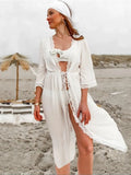 Bikini Cover-ups Long White Tunic Casual Summer Beach Dress Elegant Women Plus Size Beach Wear Swim Suit Cover