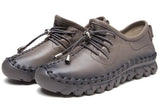 Oxford Sewing Flats Women's Loafers Shoes Woman Female Lace Up Genuine Leather Rubber Soles Casual