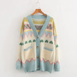 autumn and winter women cardigans new Korean version of diamond-shaped knit love jacquard wide loose sweater coat