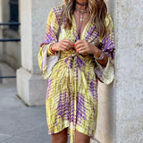 Spot 2025 New Women's Fashion Temperament Print Long Sleeve V Tie
