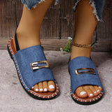 Large-Size Buckle Cloth One-字 Type Sandals Women Summer Loose With Flat Embroidered Beach Cool